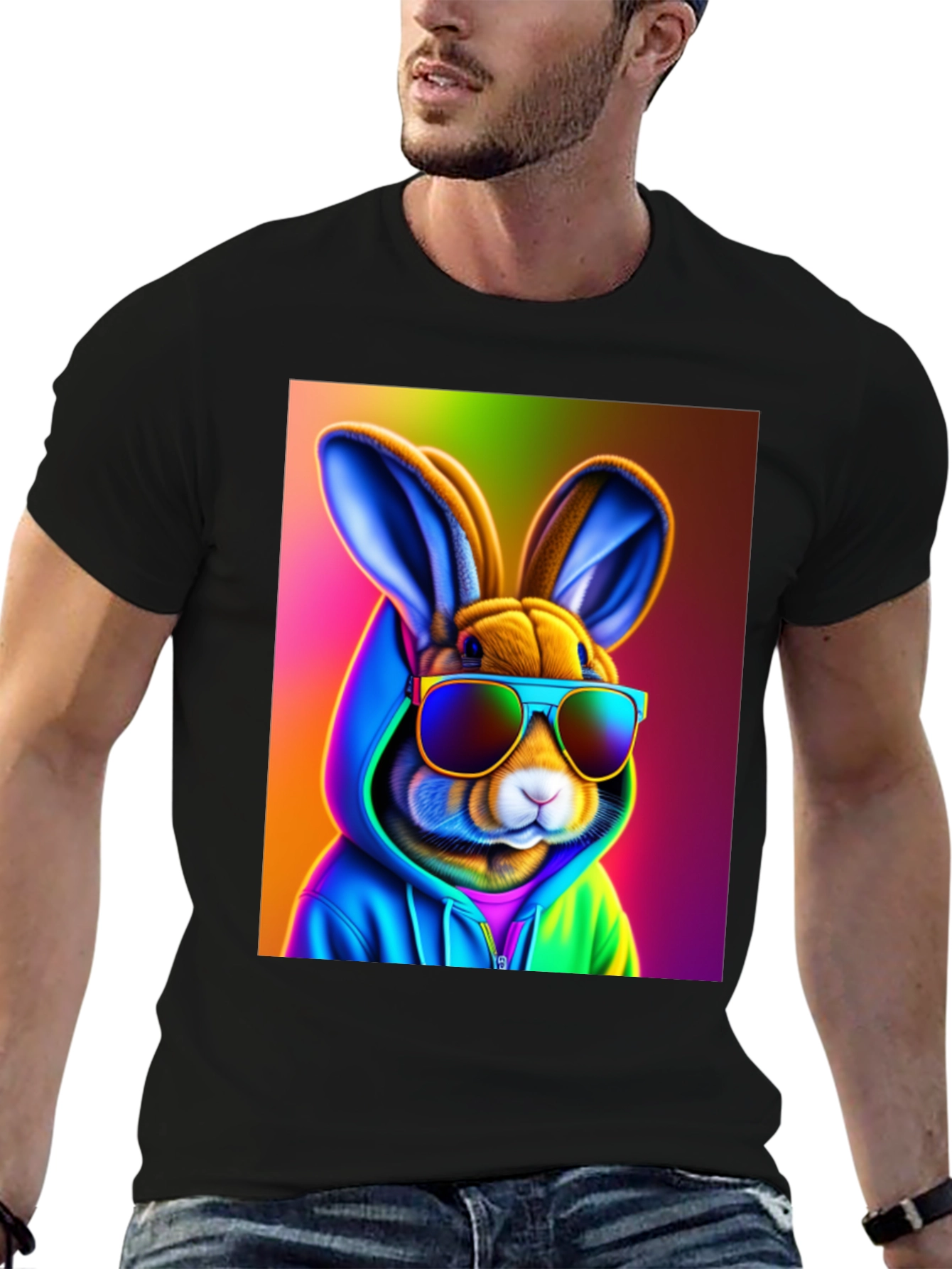 Cool Rabbit Tee: Rainbow Hoodie & Shades