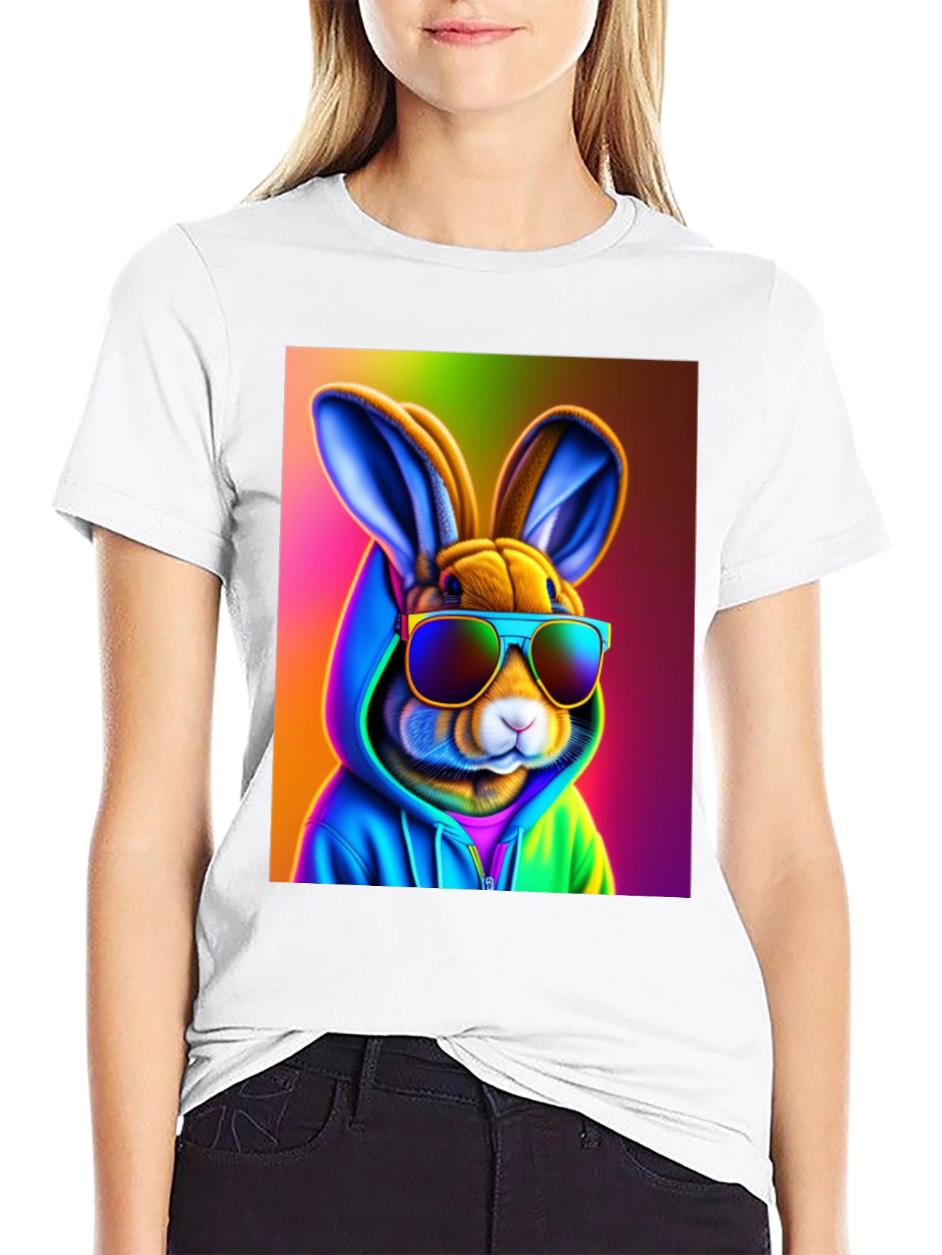 Cool Rabbit Tee: Rainbow Hoodie & Shades