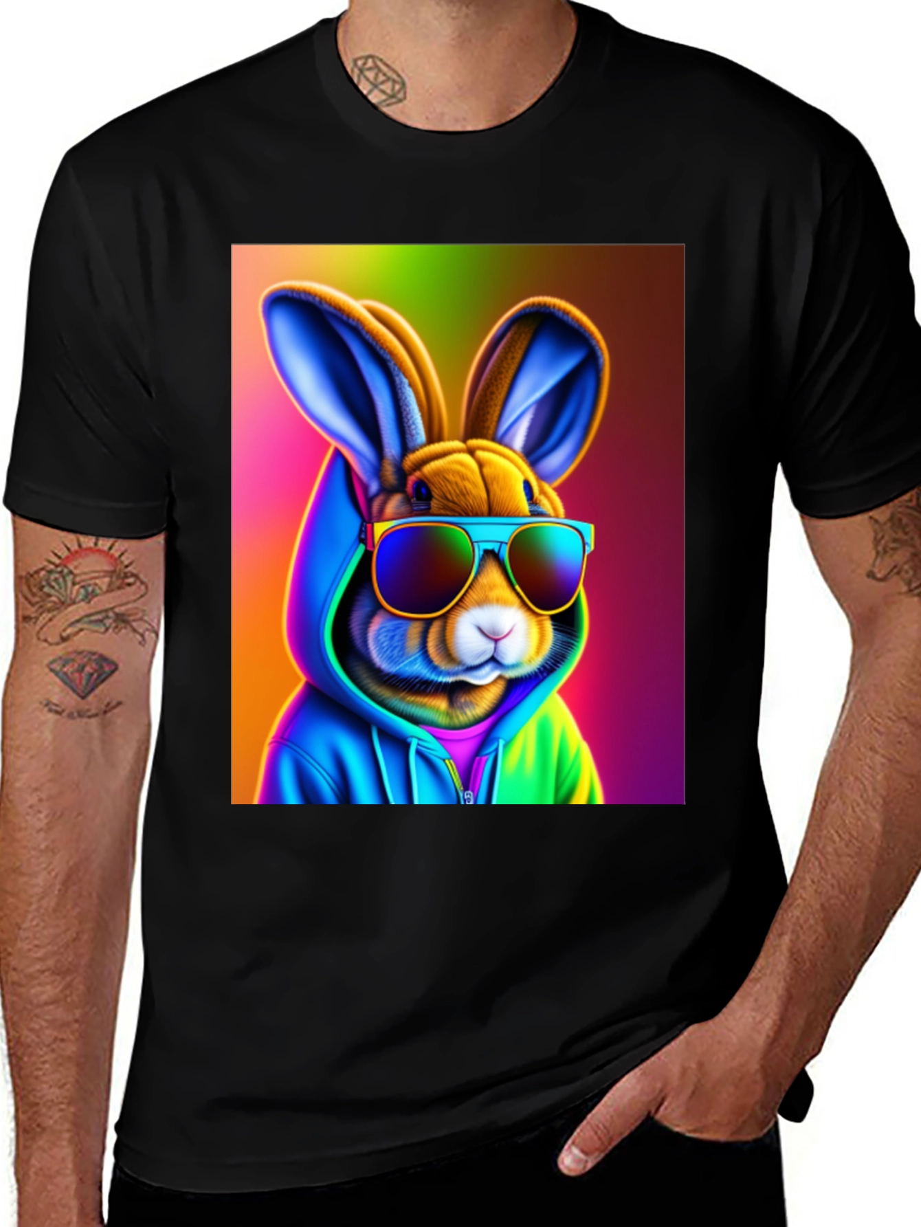 Cool Rabbit Tee: Rainbow Hoodie & Shades