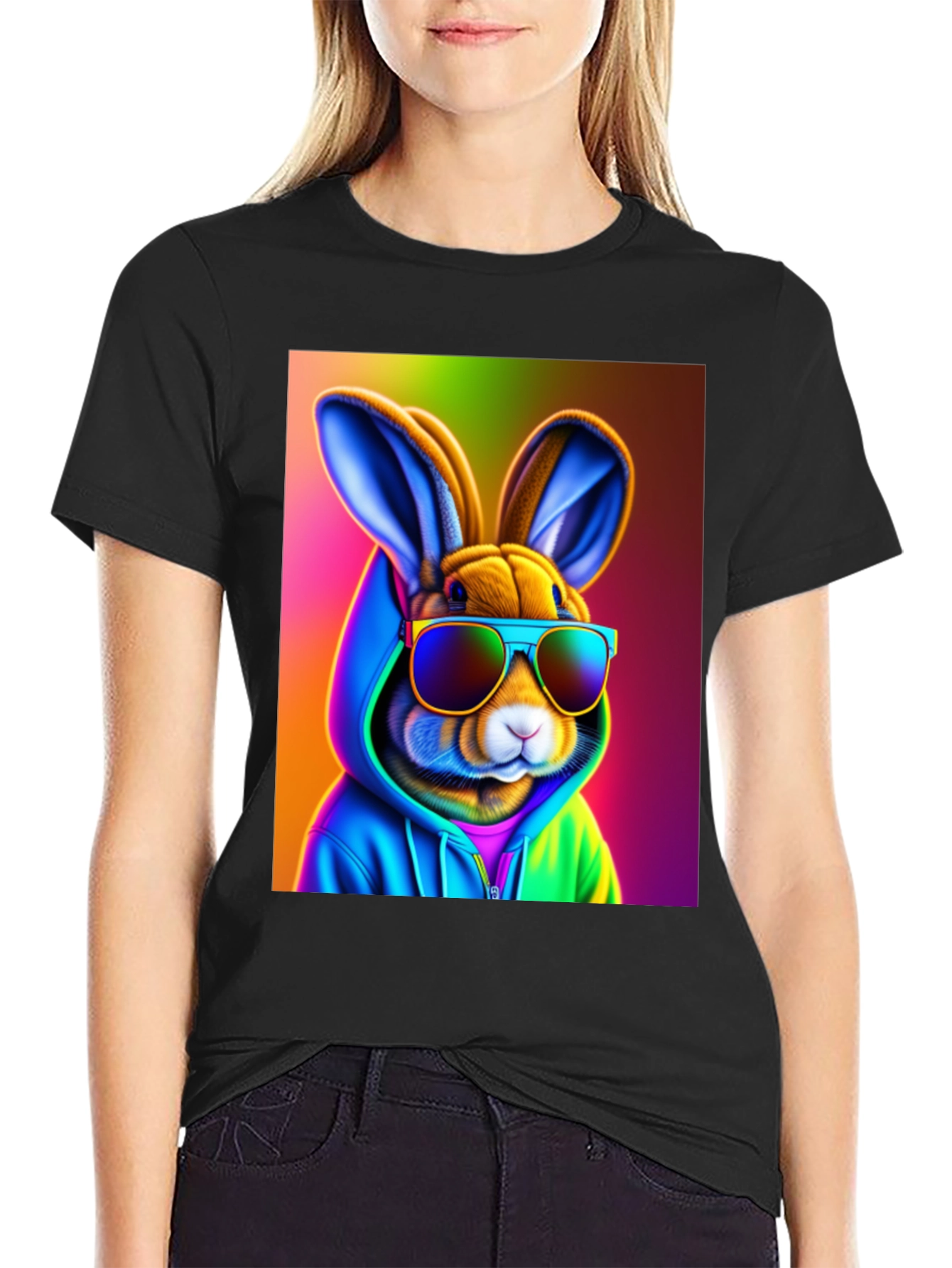Cool Rabbit Tee: Rainbow Hoodie & Shades