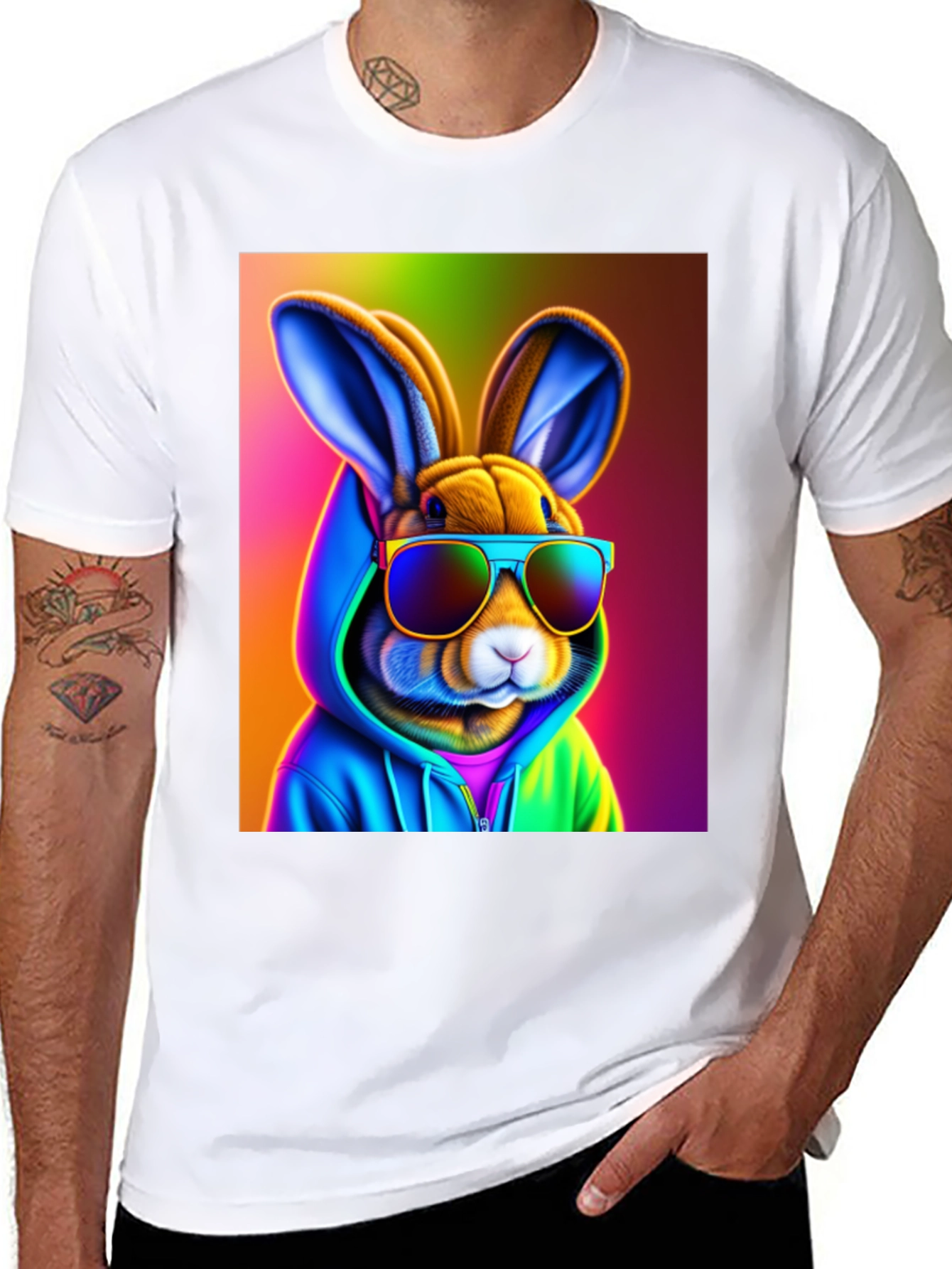 Cool Rabbit Tee: Rainbow Hoodie & Shades
