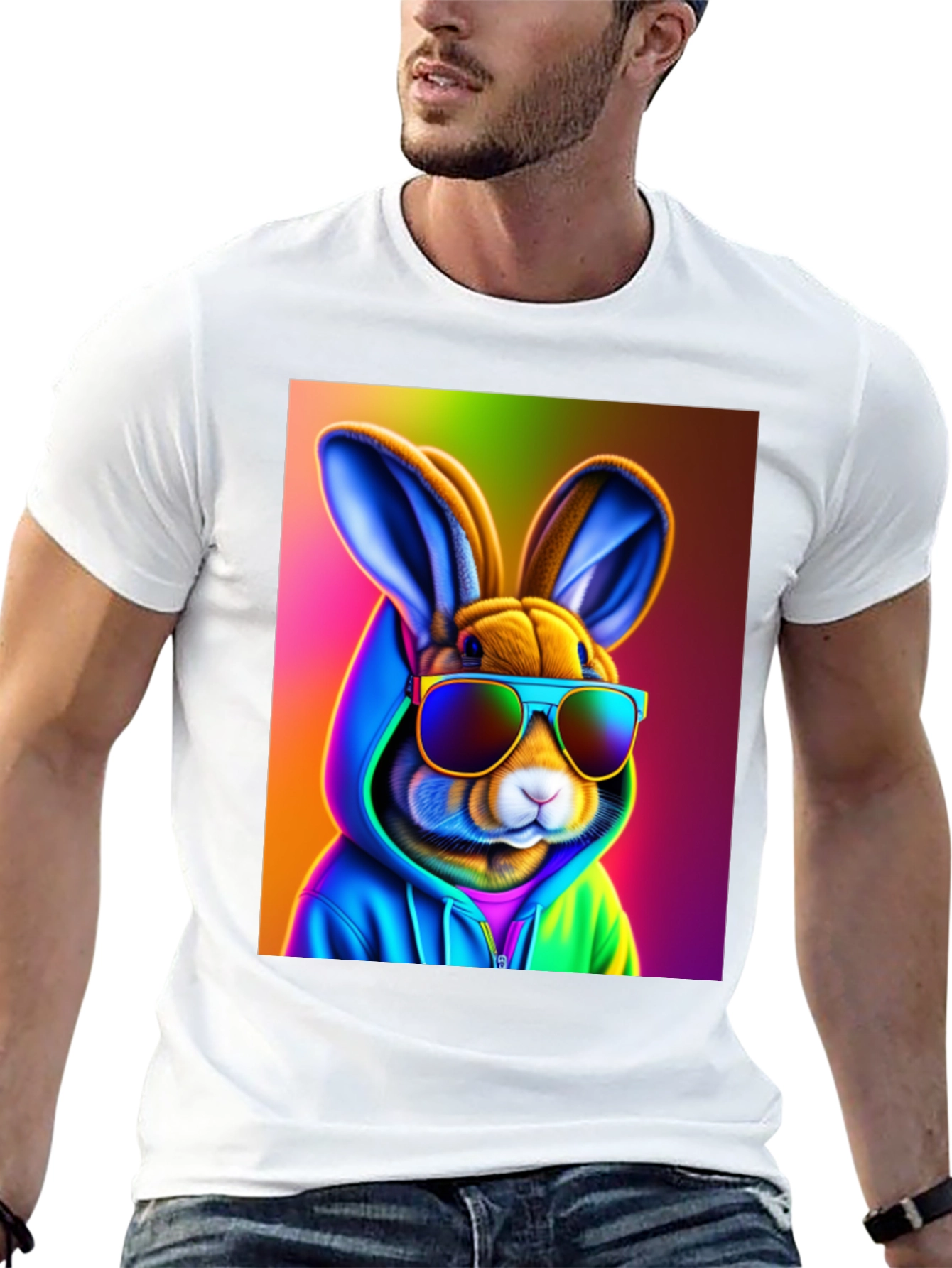Cool Rabbit Tee: Rainbow Hoodie & Shades