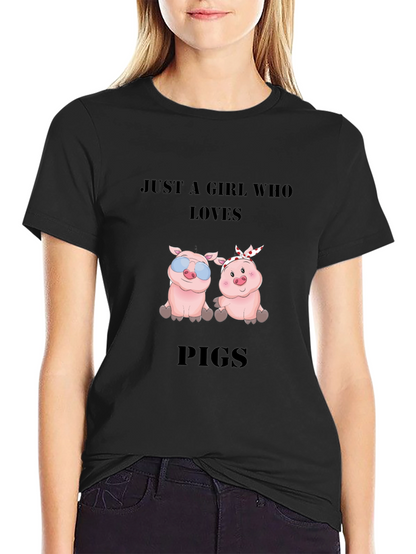 Just a Girl Who Loves Pigs Black T-Shirt