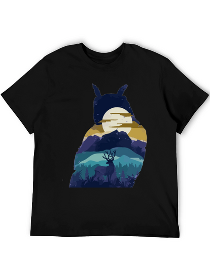 Owl Moon Deer T-Shirt - Nature Graphic Tee