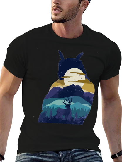 Owl Moon Deer T-Shirt - Nature Graphic Tee