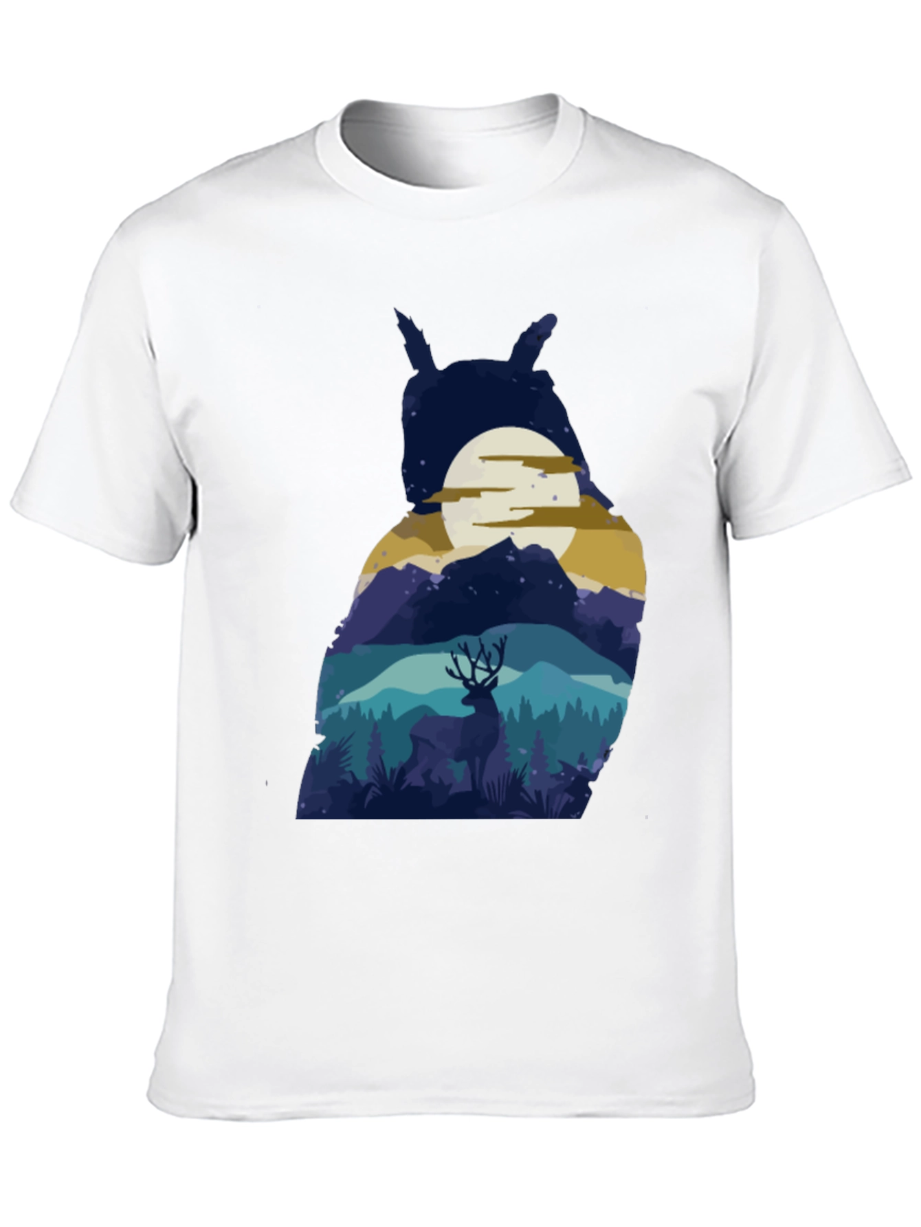 Owl Moon Deer T-Shirt - Nature Graphic Tee