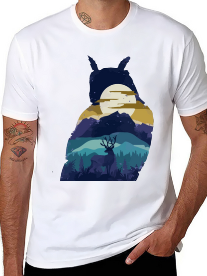 Owl Moon Deer T-Shirt - Nature Graphic Tee