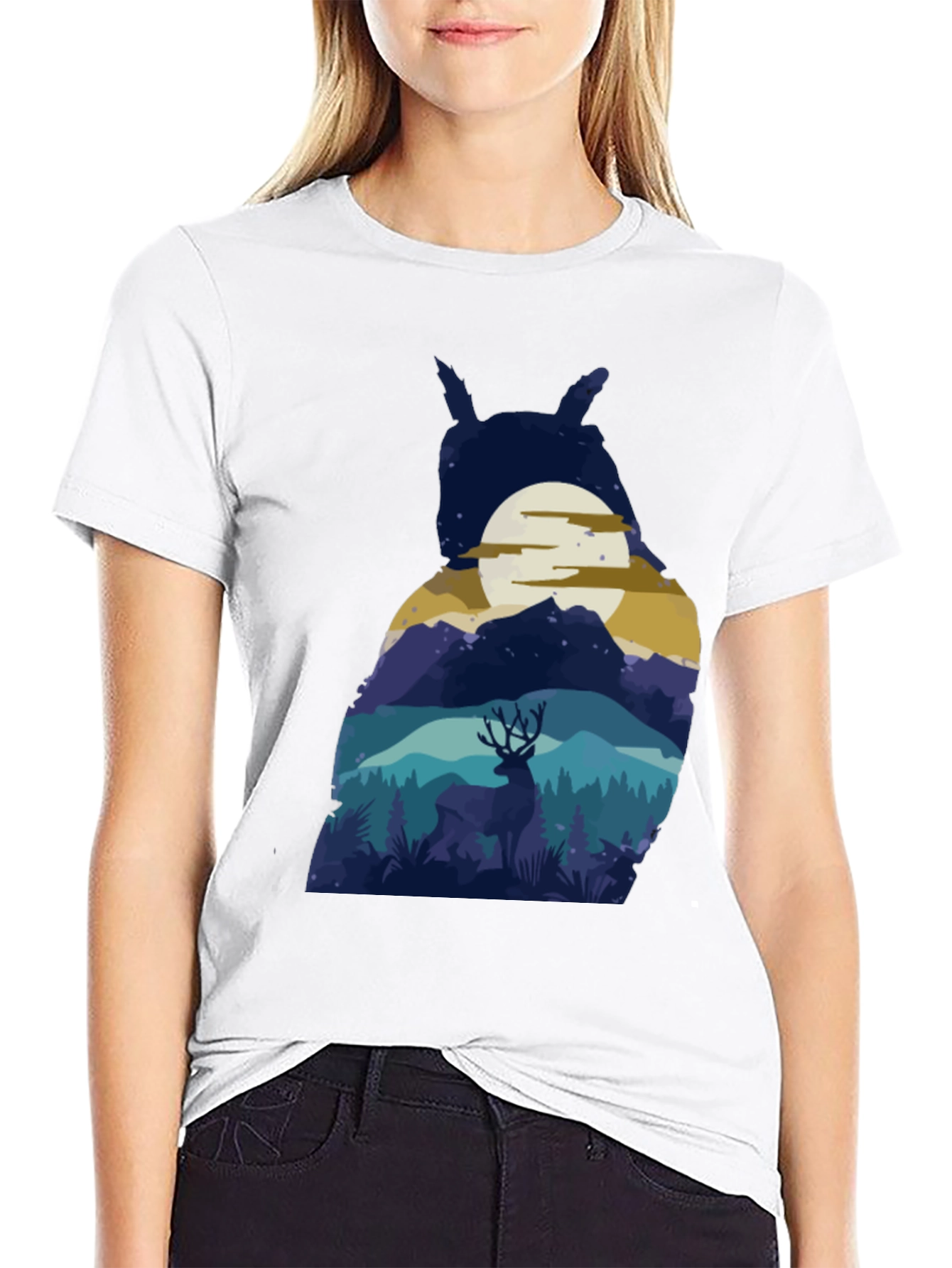 Owl Moon Deer T-Shirt - Nature Graphic Tee