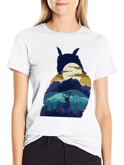 Owl Moon Deer T-Shirt - Nature Graphic Tee