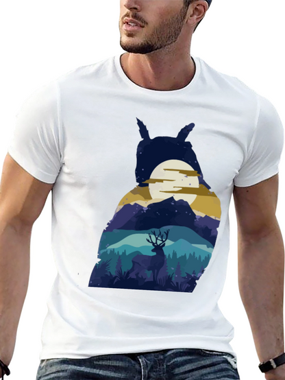 Owl Moon Deer T-Shirt - Nature Graphic Tee