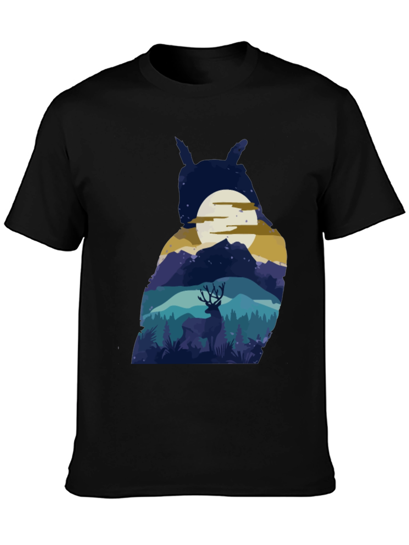 Owl Moon Deer T-Shirt - Nature Graphic Tee