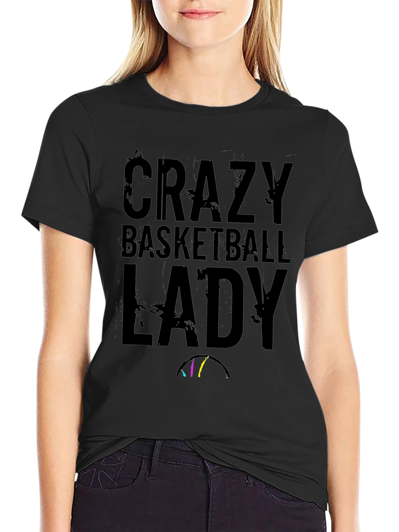 Crazy Basketball Lady Black T-Shirt