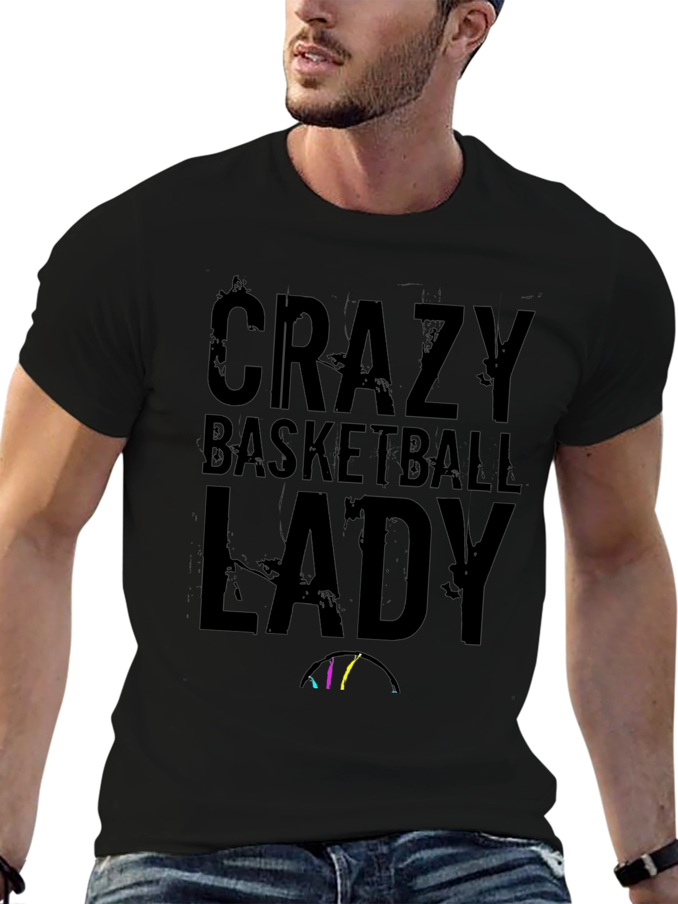 Crazy Basketball Lady Black T-Shirt