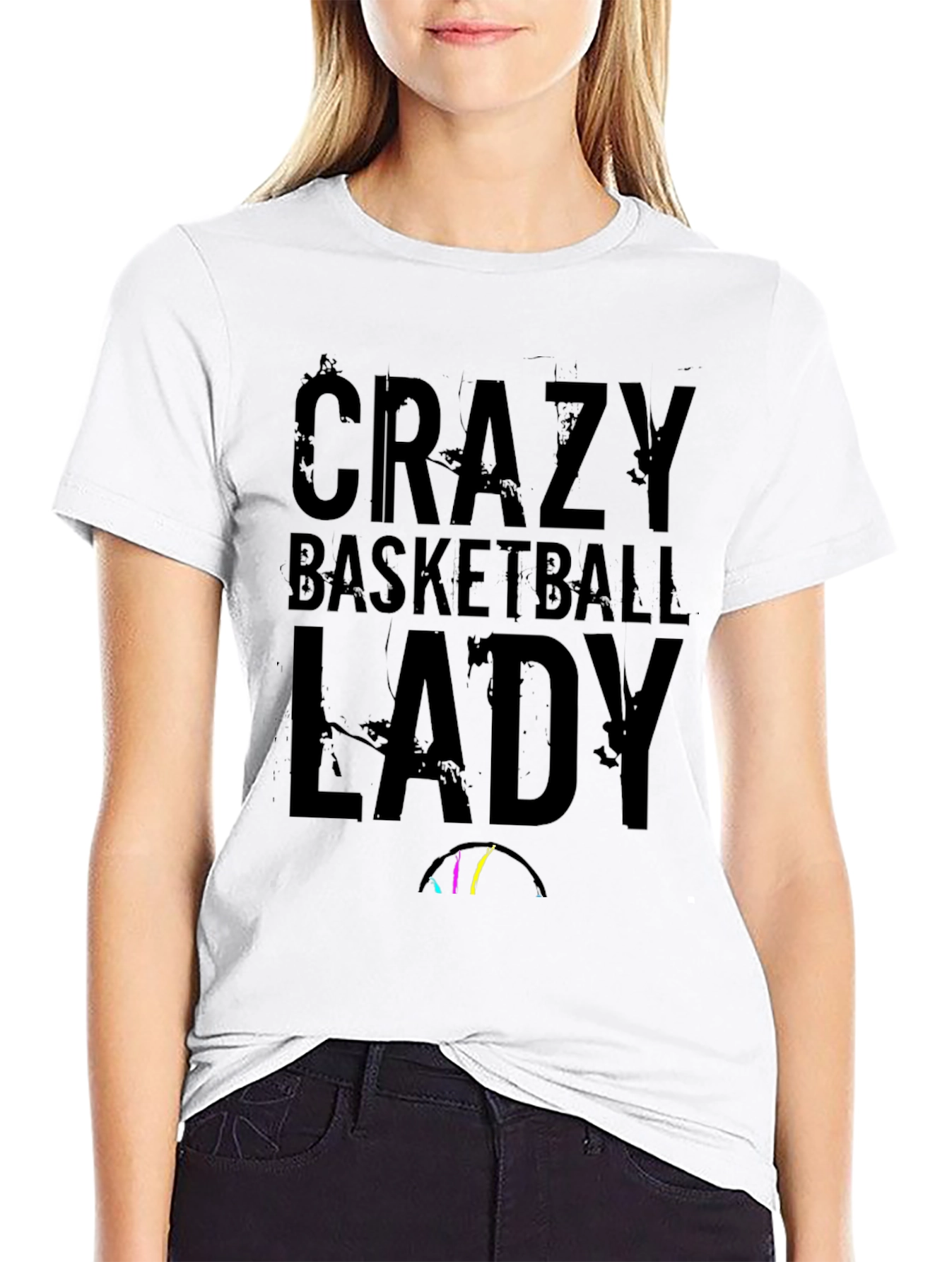 Crazy Basketball Lady Black T-Shirt