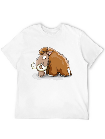 Cartoon Mammoth Graphic Tee - Black Cotton T-Shirt