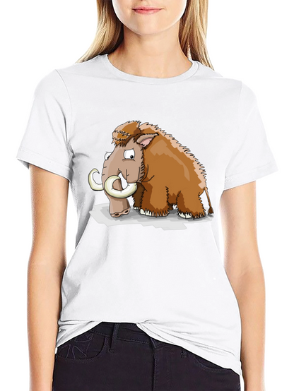 Cartoon Mammoth Graphic Tee - Black Cotton T-Shirt