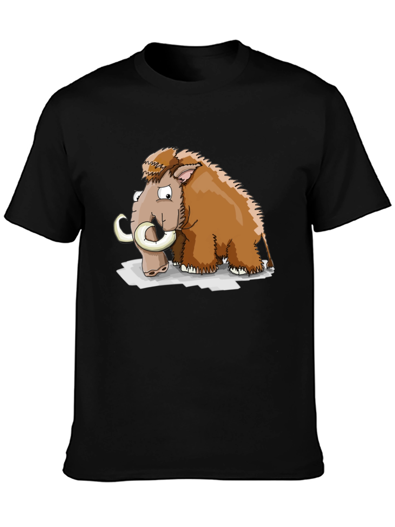 Cartoon Mammoth Graphic Tee - Black Cotton T-Shirt