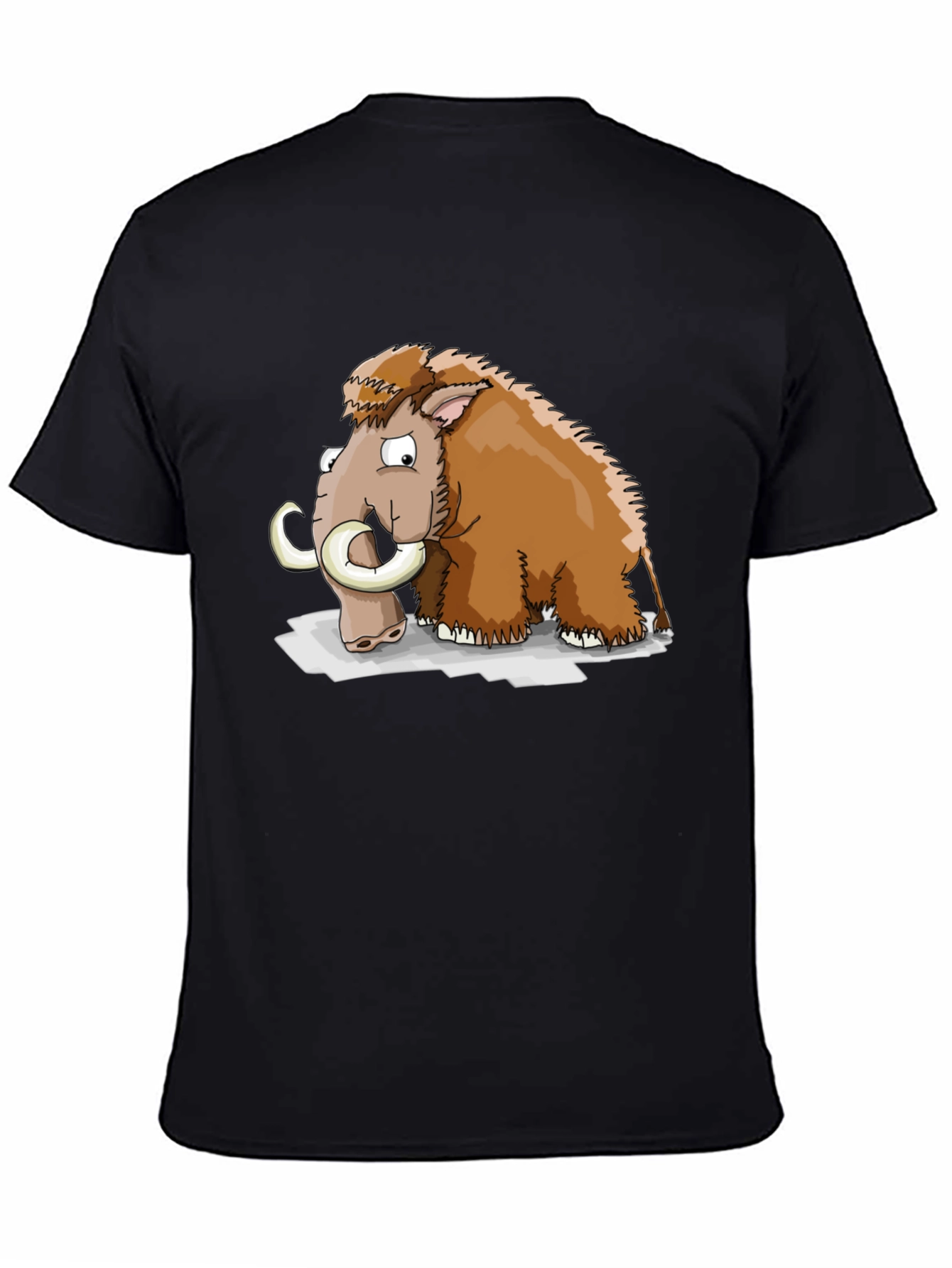 Cartoon Mammoth Graphic Tee - Black Cotton T-Shirt