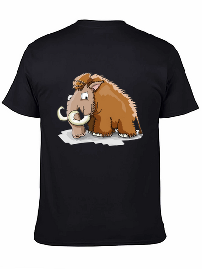 Cartoon Mammoth Graphic Tee - Black Cotton T-Shirt