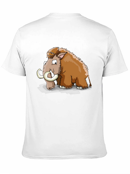 Cartoon Mammoth Graphic Tee - Black Cotton T-Shirt