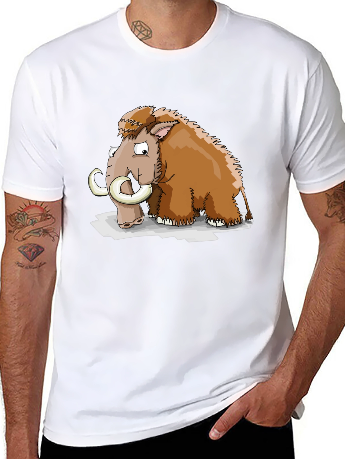 Cartoon Mammoth Graphic Tee - Black Cotton T-Shirt