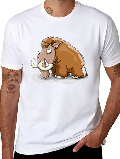 Cartoon Mammoth Graphic Tee - Black Cotton T-Shirt