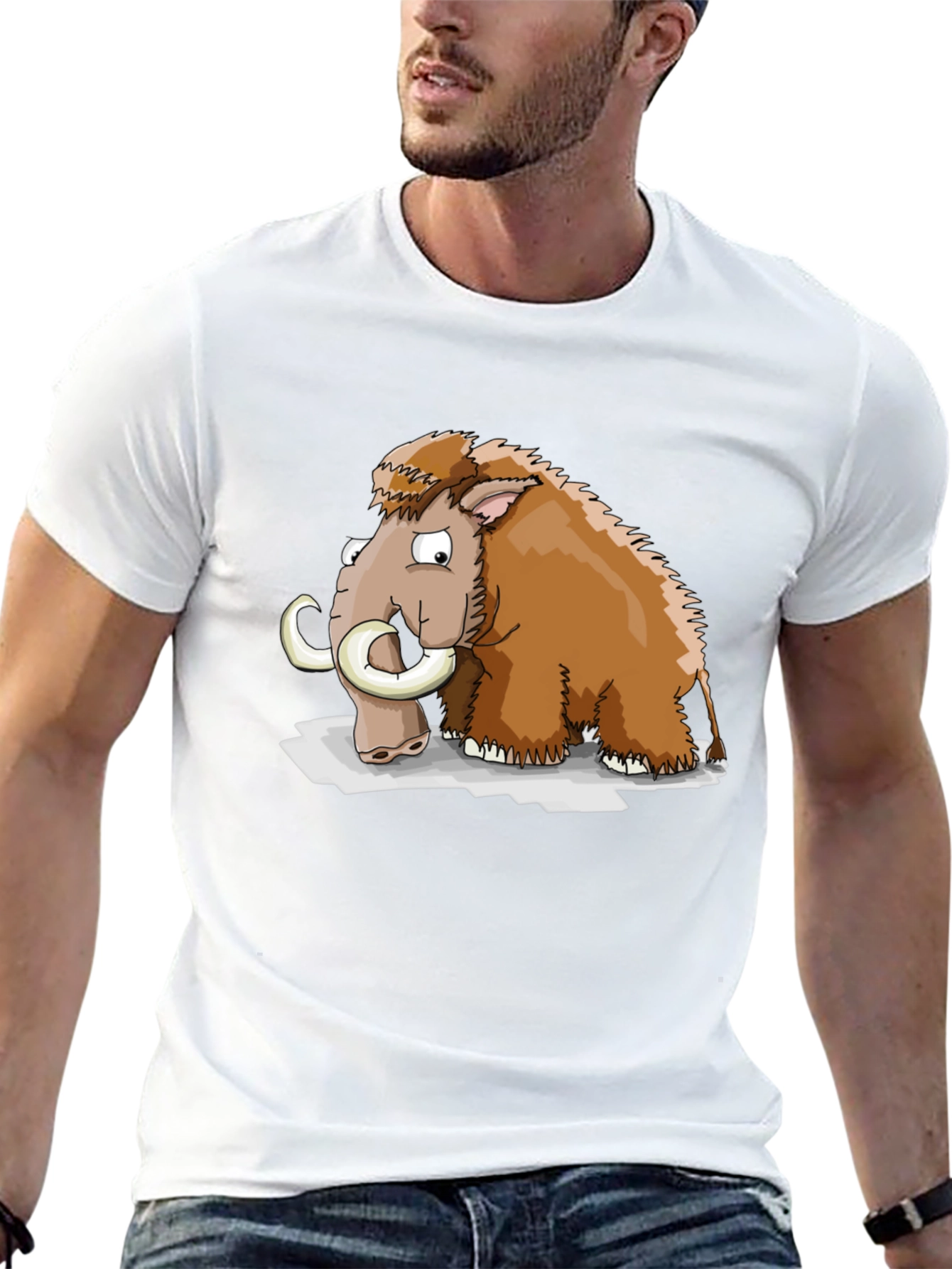 Cartoon Mammoth Graphic Tee - Black Cotton T-Shirt