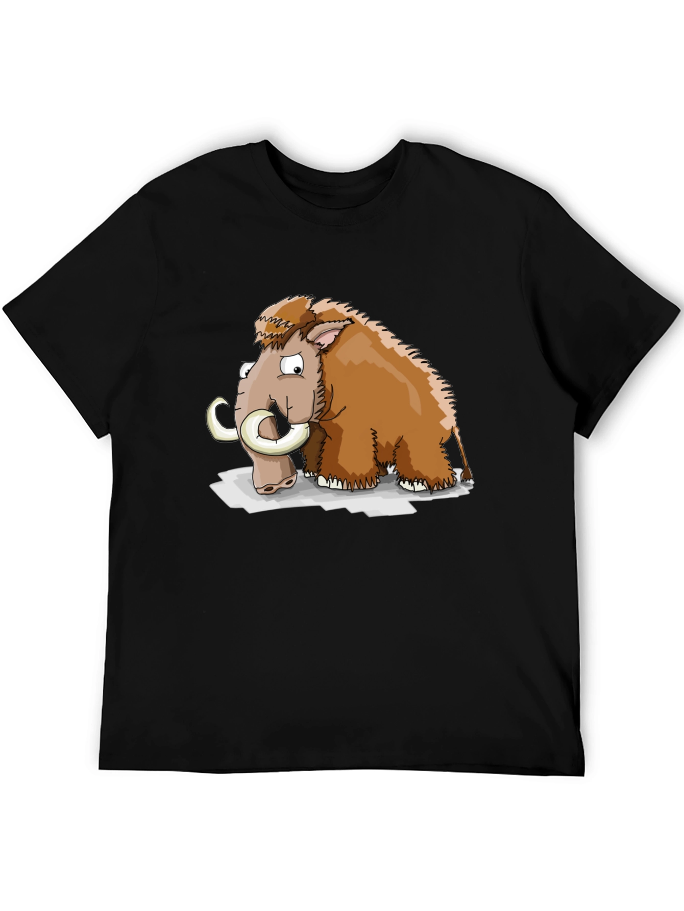 Cartoon Mammoth Graphic Tee - Black Cotton T-Shirt