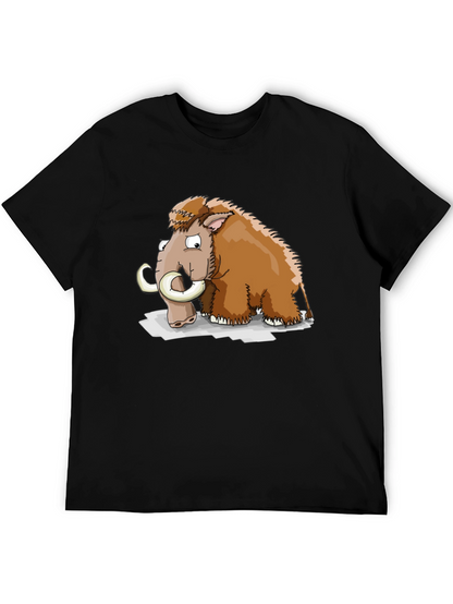 Cartoon Mammoth Graphic Tee - Black Cotton T-Shirt