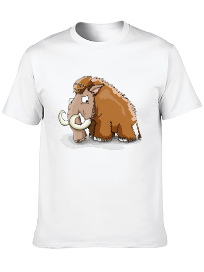 Cartoon Mammoth Graphic Tee - Black Cotton T-Shirt