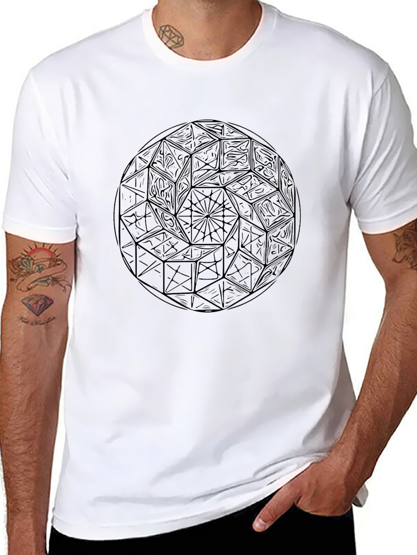 Geometric Black T-Shirt: Unique Design Casual Wear