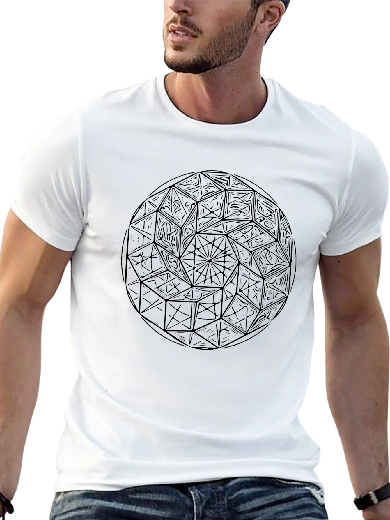 Geometric Black T-Shirt: Unique Design Casual Wear