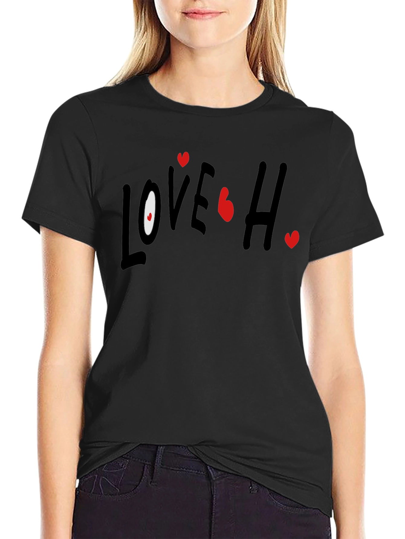 Love Hearts Graphic Black T-Shirt