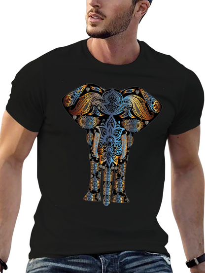 Elephant Mandala Graphic Print Black T-Shirt