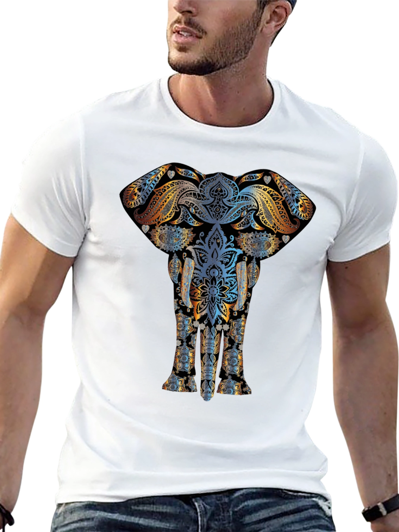 Elephant Mandala Graphic Print Black T-Shirt