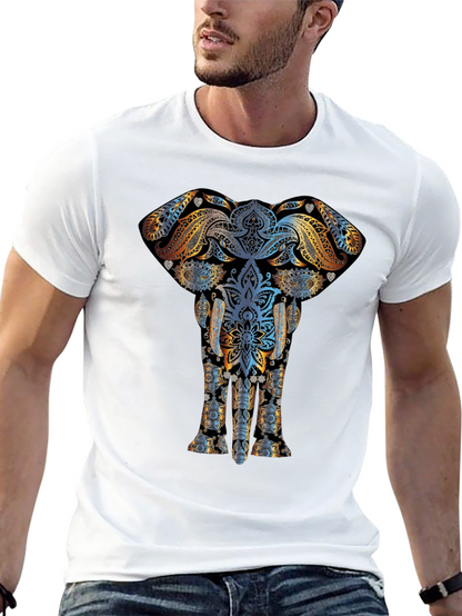 Elephant Mandala Graphic Print Black T-Shirt