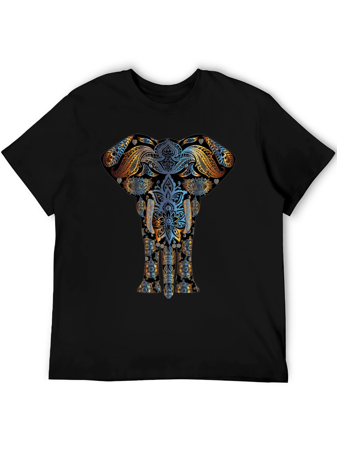 Elephant Mandala Graphic Print Black T-Shirt