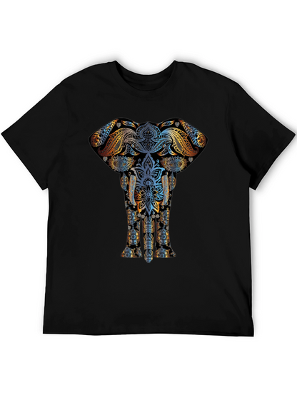 Elephant Mandala Graphic Print Black T-Shirt