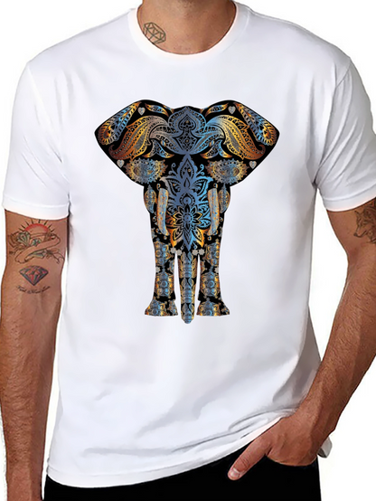 Elephant Mandala Graphic Print Black T-Shirt