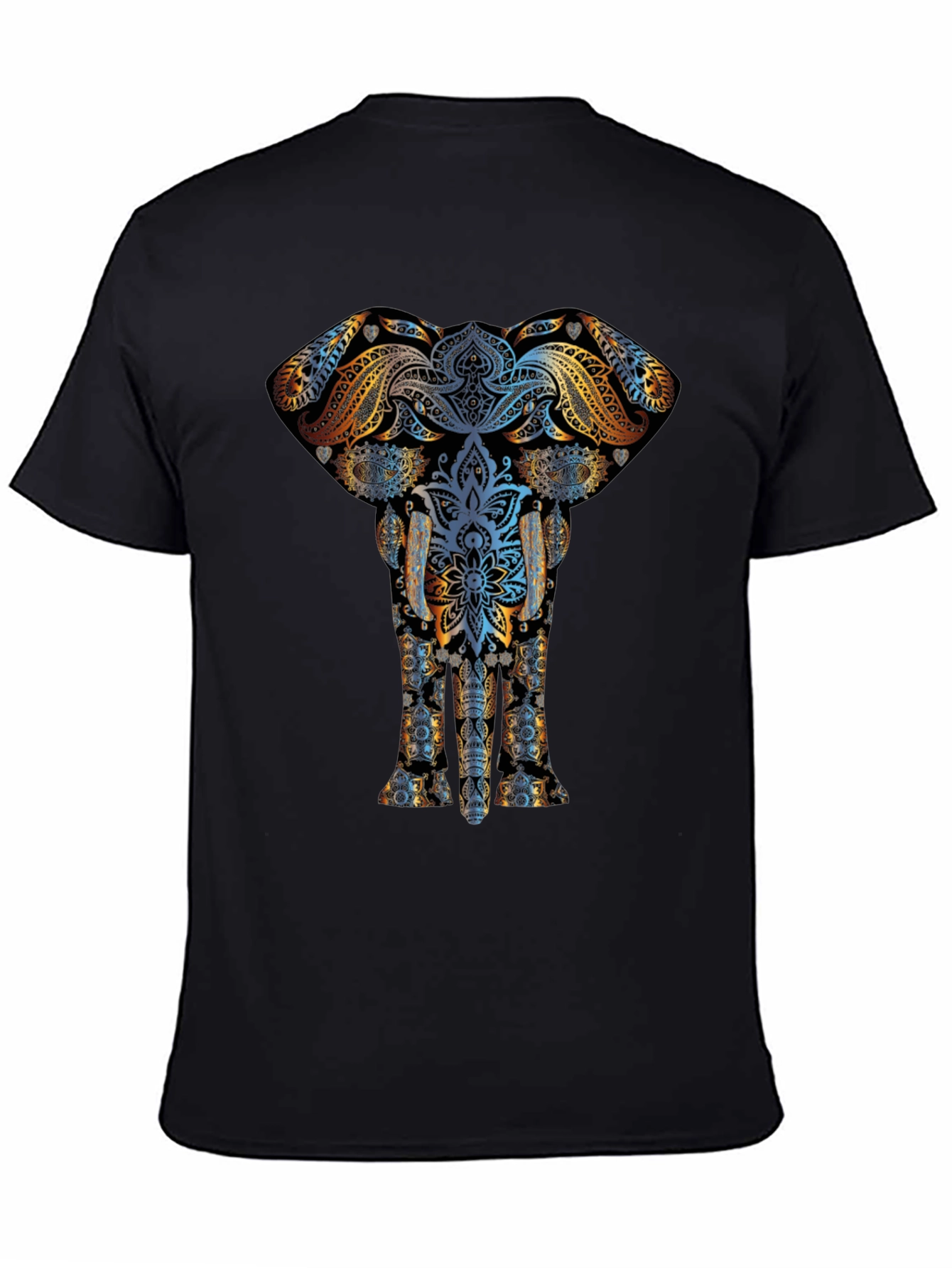 Elephant Mandala Graphic Print Black T-Shirt