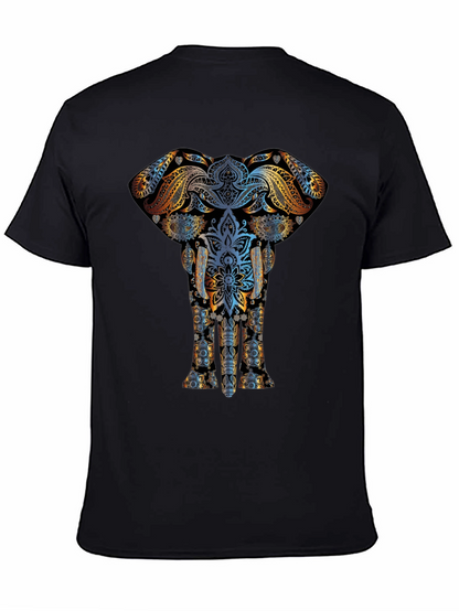 Elephant Mandala Graphic Print Black T-Shirt
