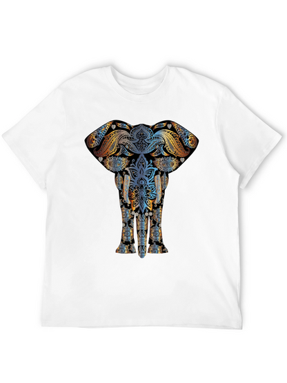 Elephant Mandala Graphic Print Black T-Shirt
