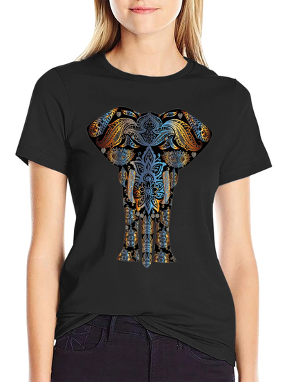 Elephant Mandala Graphic Print Black T-Shirt