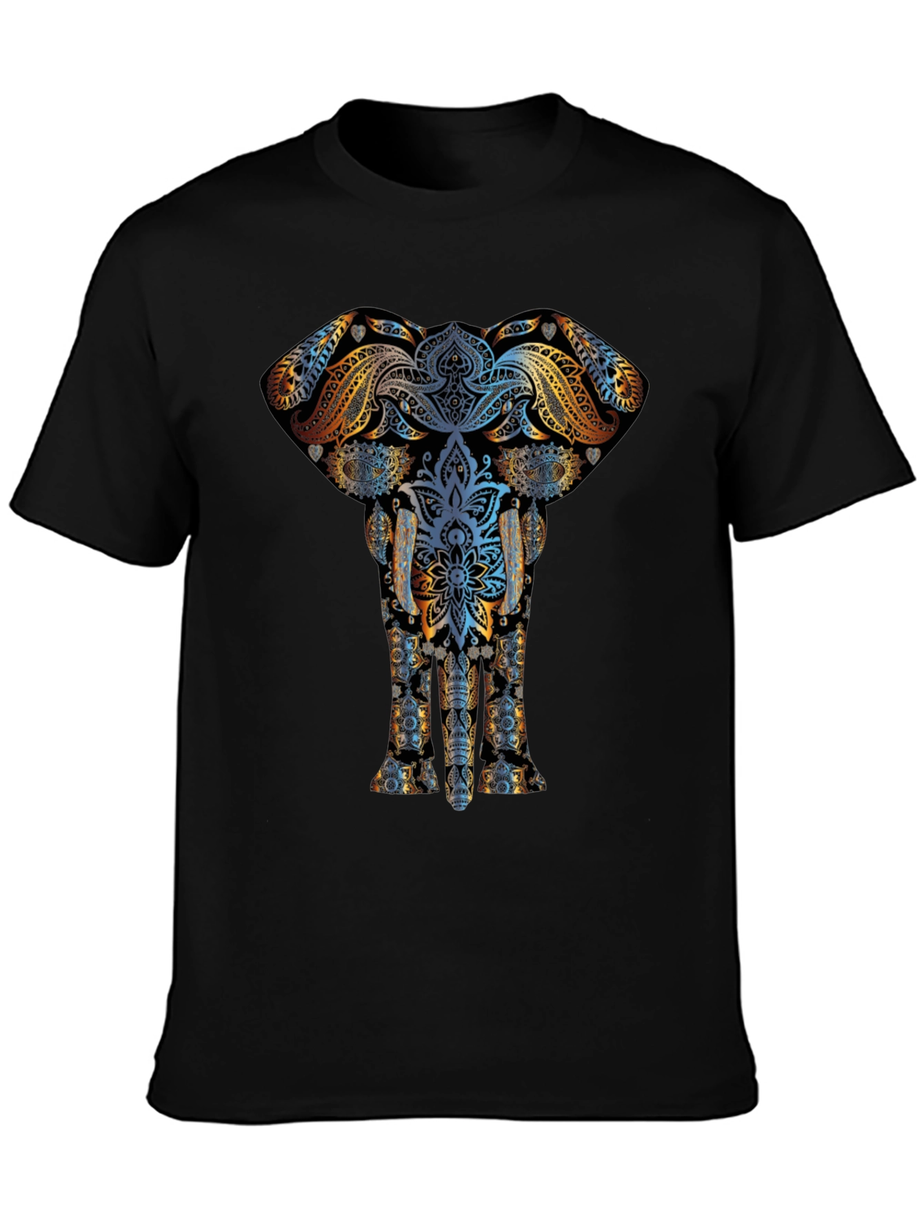 Elephant Mandala Graphic Print Black T-Shirt