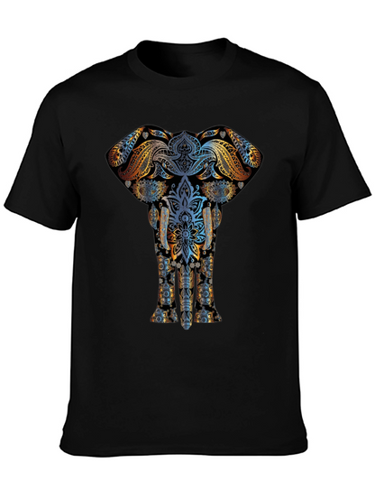 Elephant Mandala Graphic Print Black T-Shirt