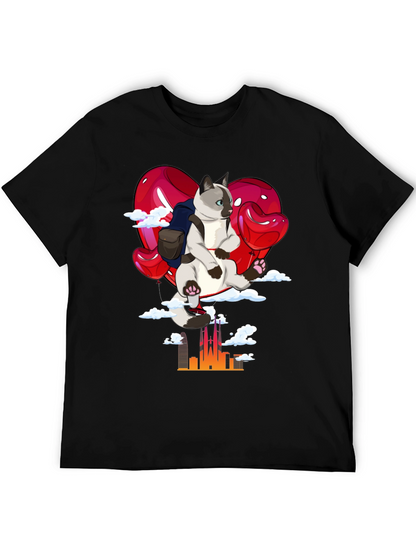 Cat Travel T-Shirt: Siamese on Balloon Adventure
