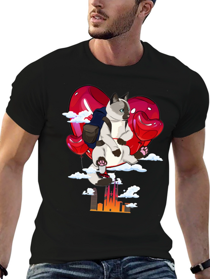 Cat Travel T-Shirt: Siamese on Balloon Adventure