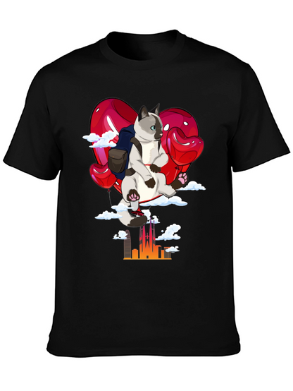 Cat Travel T-Shirt: Siamese on Balloon Adventure