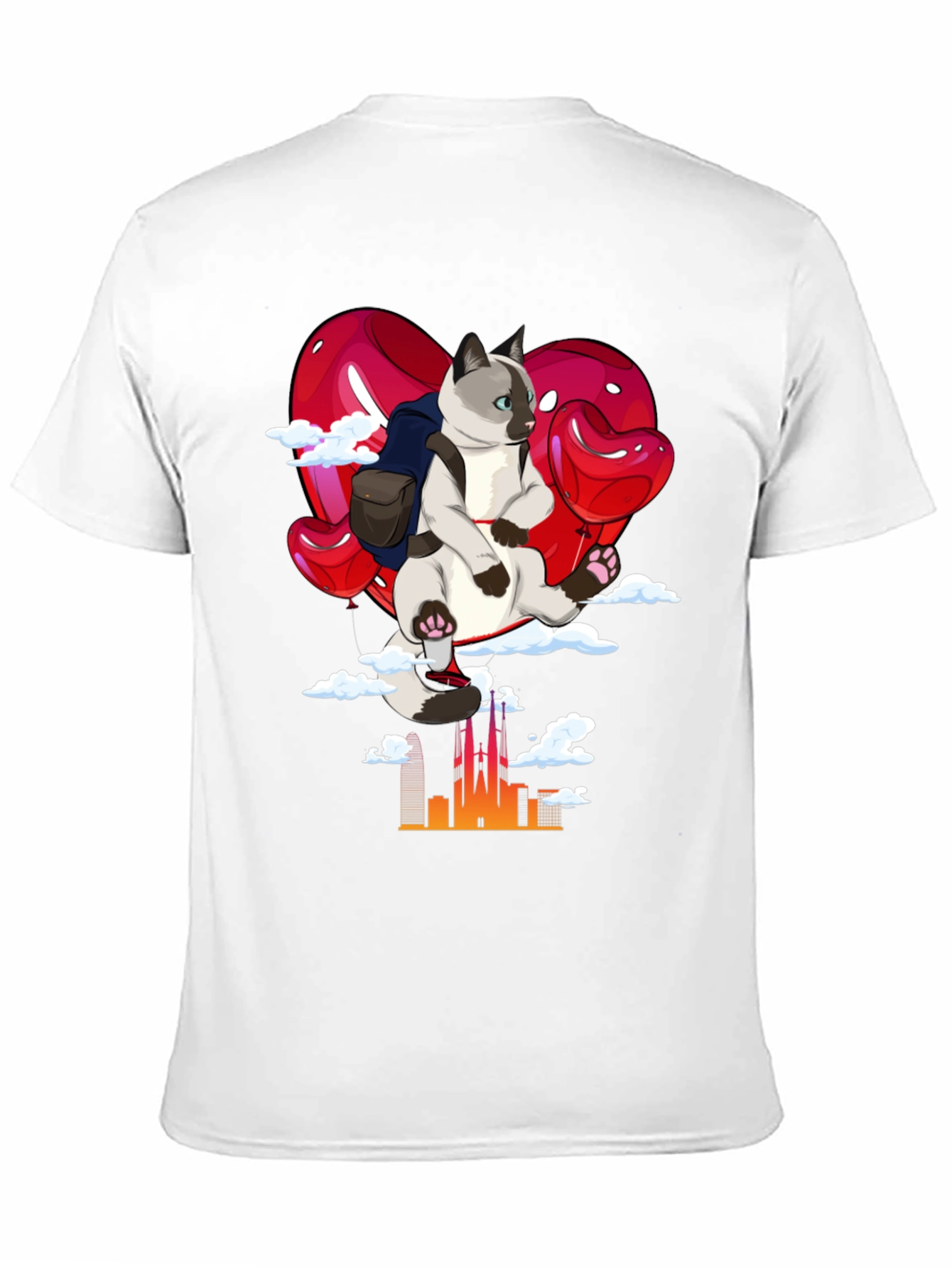 Cat Travel T-Shirt: Siamese on Balloon Adventure
