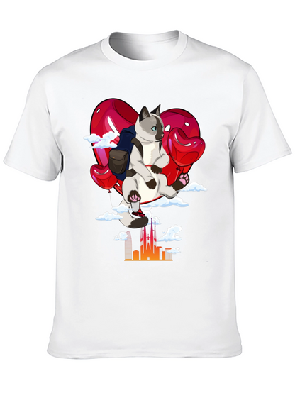 Cat Travel T-Shirt: Siamese on Balloon Adventure